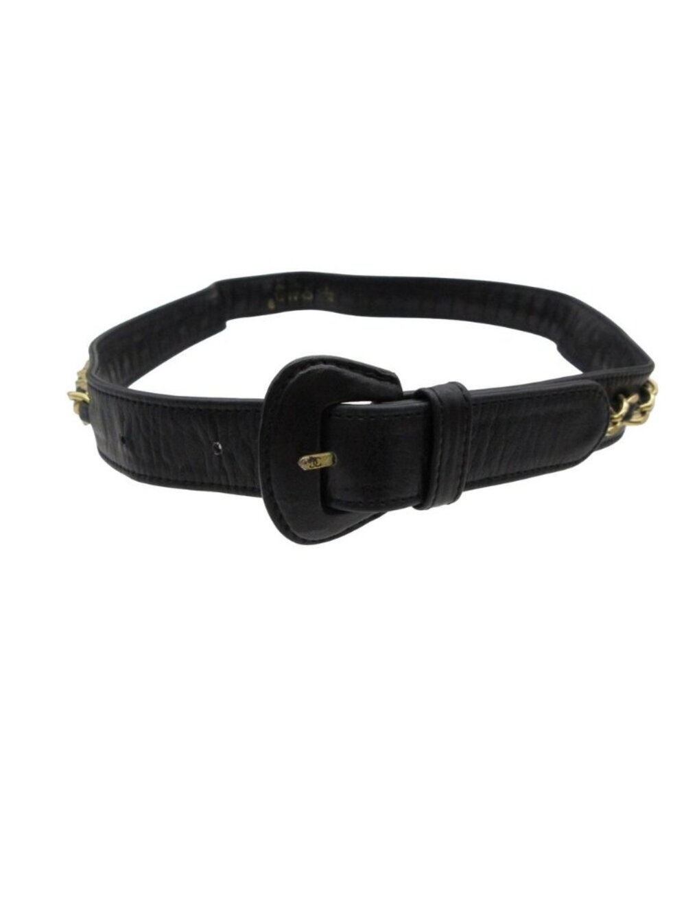 Chanel Belt Leather Gold Chain CC Logo Buckle Black 75/30